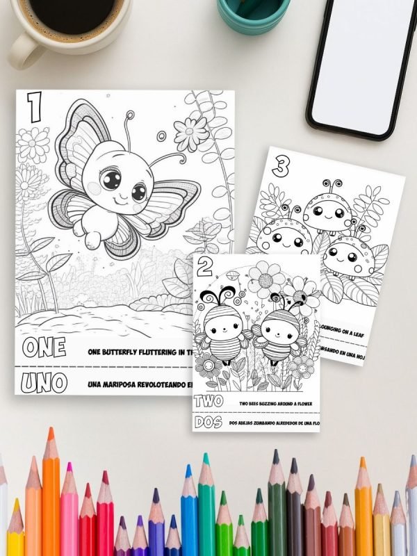 Bilingual Coloring Book – Numbers in the Garden (English & Spanish) - Image 4