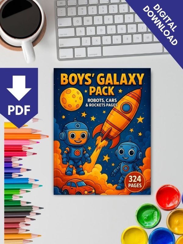 324-Page Boys' Galaxy Pack – Robots, Cars, Rockets & More! - Image 2