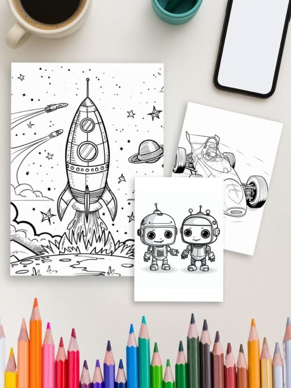324-Page Boys' Galaxy Pack – Robots, Cars, Rockets & More! - Image 4