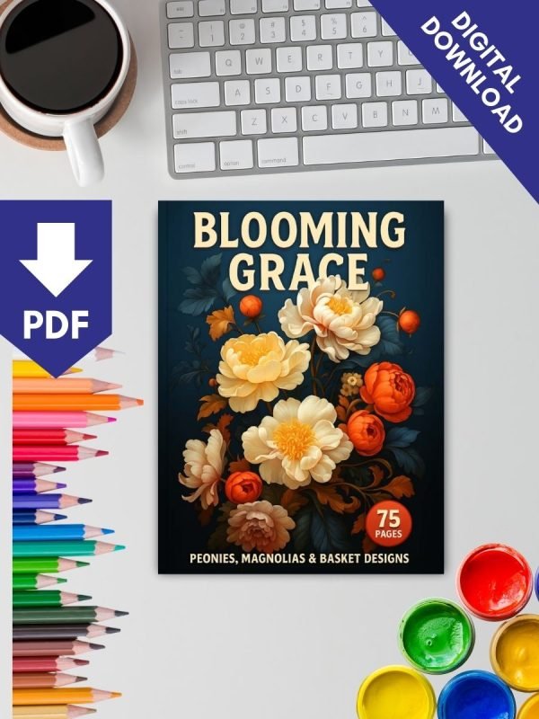 Blooming Grace – 75 Flower Basket Coloring Pages with Peonies & Magnolias - Image 2