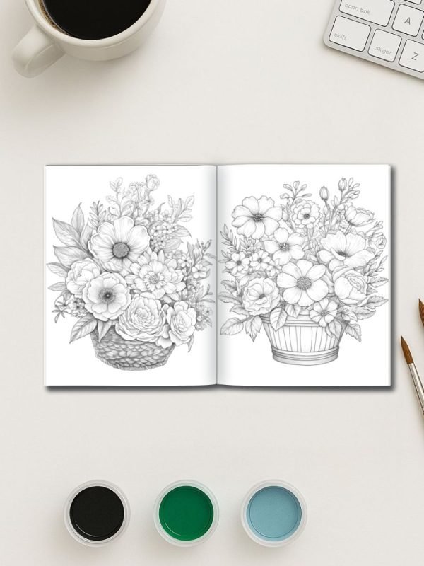 Blooming Grace – 75 Flower Basket Coloring Pages with Peonies & Magnolias - Image 3