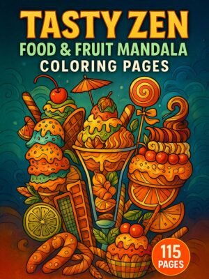Tasty Zen – 115 Food & Fruit Mandala Coloring Pages for Relaxation & Fun