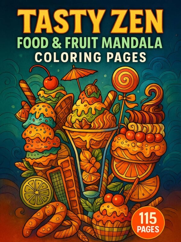 Tasty Zen – 115 Food & Fruit Mandala Coloring Pages for Relaxation & Fun